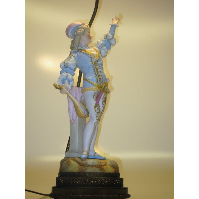 1900s Table Lamp Gilded Dresden Porcelain Figurine Masquerade Ball Renaissance For Sale - Image 13 of 17