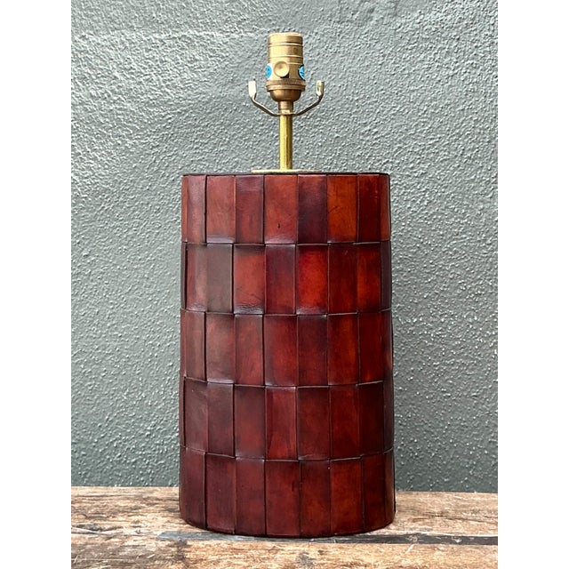 Vintage Woven Leather Lamp For Sale - Image 9 of 12