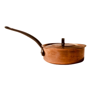 1970s Baumalu French Tinned Copper Sauté Pan With Lid, Cast Iron Handle, Made in Alsace, France, 6.75" Diameter, 1 Quart