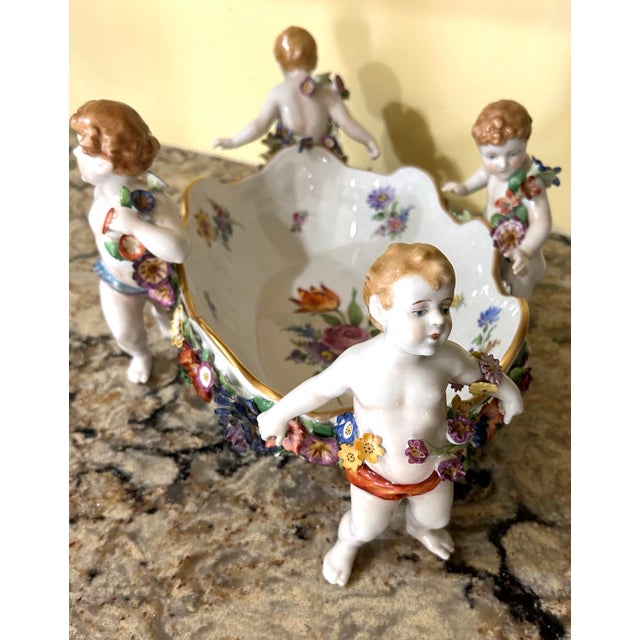 White Antique, Schierholz Plaue, Porcelain Centerpiece/ Serving Bowl, W/Cherubs & Floral Decorations, C1890-1910 For Sale - Image 8 of 12