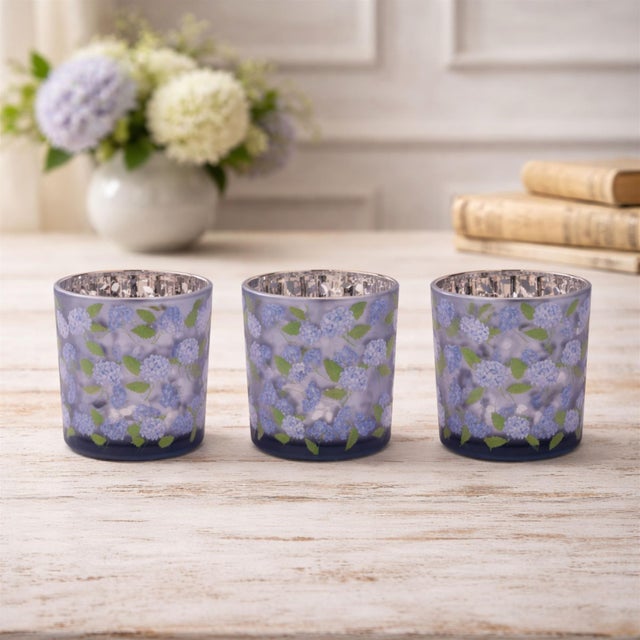 Modern Frosted Hydrangea Print Votive Holder (Set of 3) For Sale - Image 3 of 4