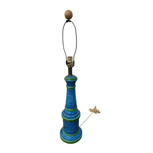 Mid-Century Modern Vintage Mid-Century Modern Turquoise Blue Bitossi Table Lamp Italian Pottery For Sale - Image 3 of 8
