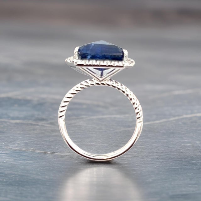 Natural Finely Faceted Quality Sapphire and Diamond Ring Size 6.5 14k W Gold 5.84 TCW Certified $5,950 310654 This is a...