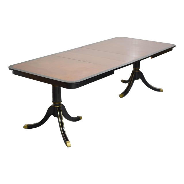 Mid Century Black Banded Dining Table With Extensions 95in For Sale