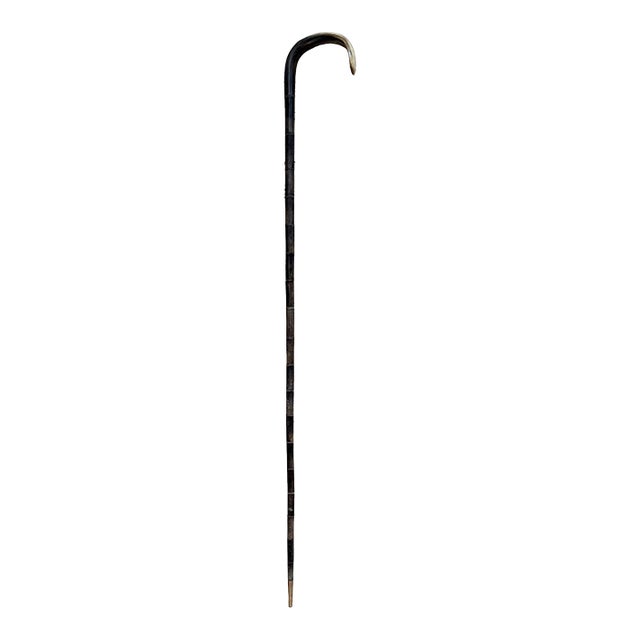 Antique Walking Cane Featuring Shaped Horn Handle Stacked Horn Shaft For Sale