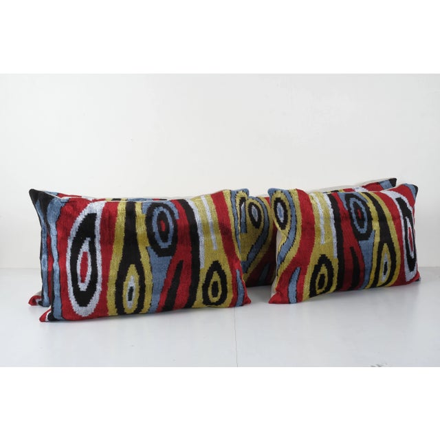 "Decorative Throw Velvet Ikat Pillow -Luxurious cushion cover of handloomed ikat fabric -Insert is NOT included -Ikat is...