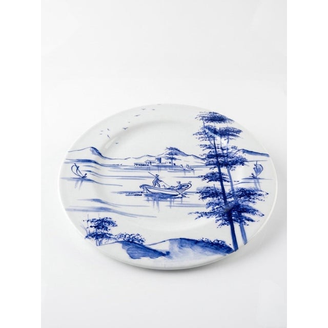 Chinoiserie Vintage Laboratorio Paravicini Milano Hand-Painted Blue & White Landscape Plates - Set of 4 For Sale - Image 3 of 10