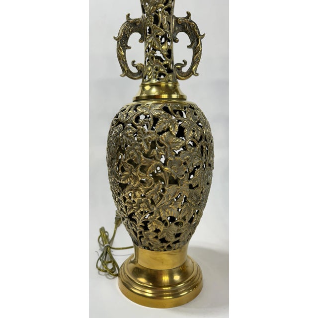 Brass Vintage Reticulated Brass Filigree Table Lamps, Pair For Sale - Image 8 of 9