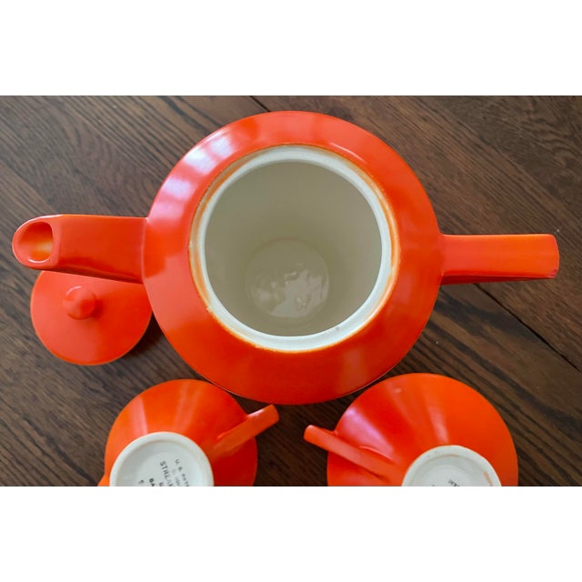Art Deco 1920s Art Deco Salem Tricorne Streamline Mandarin Orange Coffee Pot, Open Sugar Bowl, Creamer - Set of 3 For Sale - Image 3 of 9