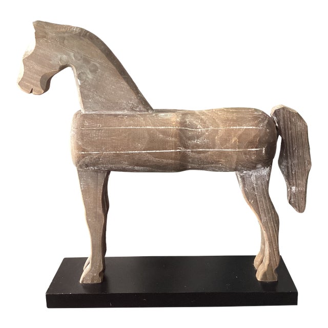 Global Views Monumental Carved Wood Horse Sculpture on Museum Plinth For Sale