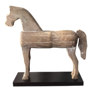 Global Views Monumental Carved Wood Horse Sculpture on Museum Plinth