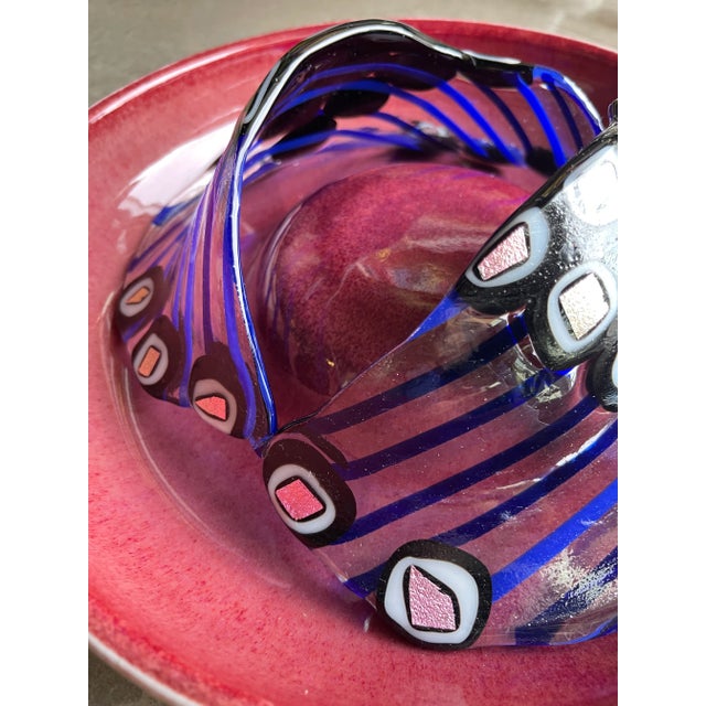 Signed 1980s Postmodern Studio Art Glass & Ceramic Wall Sculpture Charger Memphis Era Fused Centerpiece For Sale In Las Vegas - Image 6 of 12