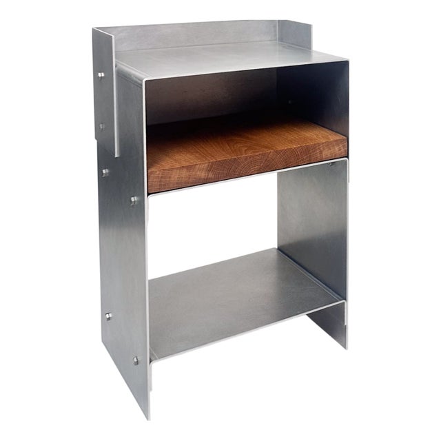 Matted Aluminium and Oak Wood Side Table by case studios For Sale