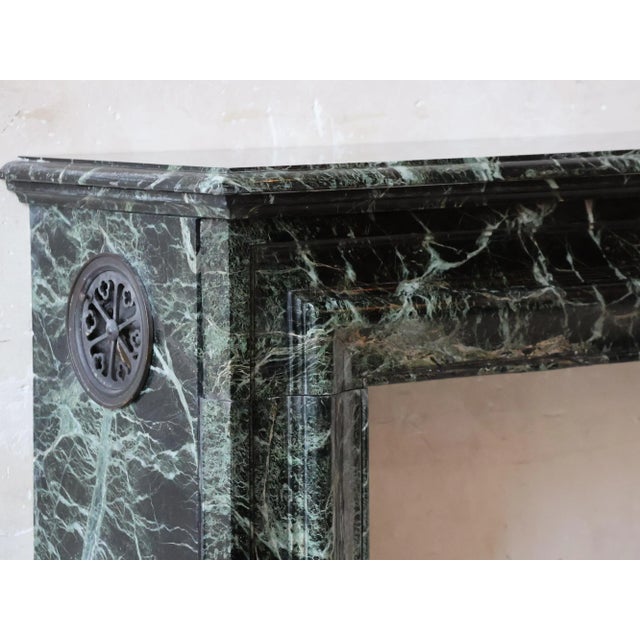 Antique French Deep Green Fireplace with Black Marble For Sale - Image 10 of 11