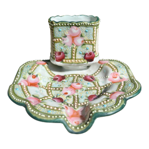 Antique Nippon Hand Painted Porcelain Matchstick Holder/Ashtray
