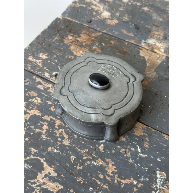 Antique Pewter Lidded Box With Monogram and Cabochon, Made in Portugal, Circa Early 20th Century For Sale In New York - Image 6 of 15