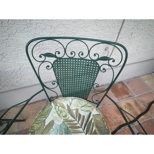 Mid Century Iron Furniture Outdoor Patio Set, 2 Iron Single Chairs and Round Table For Sale - Image 4 of 4