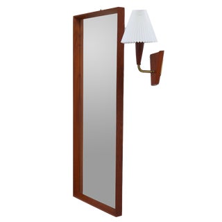Mid-Century Danish Teak Hallway Mirror and Sconce, 1950s, Set of 2 For Sale