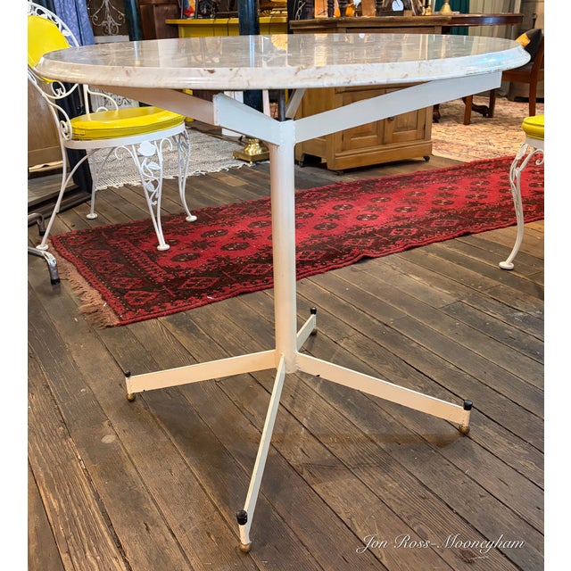 Vintage 1960s 5-Piece White Cast Iron and Marble Patio Set With Bright Yellow, Vinyl Seat and Back Cushions For Sale - Image 10 of 10