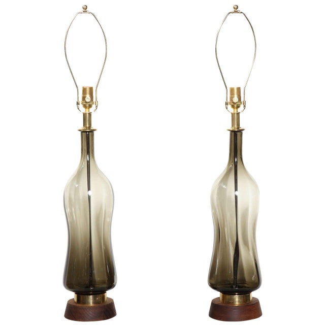 Monumental Blenko Olive Hourglass Glass Table Lamps, 1950s - A Pair For Sale - Image 9 of 9