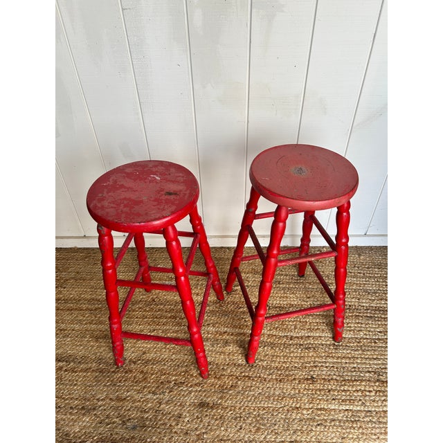 1930s Vintage Rustic Painted Farmhouse Stools - Set of 2 For Sale In San Francisco - Image 6 of 7