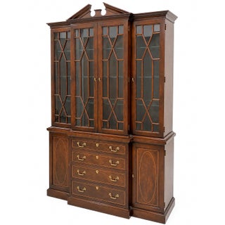Hickory White Georgian Style Inlaid Mahogany Bookcase or China Display Cabinet For Sale