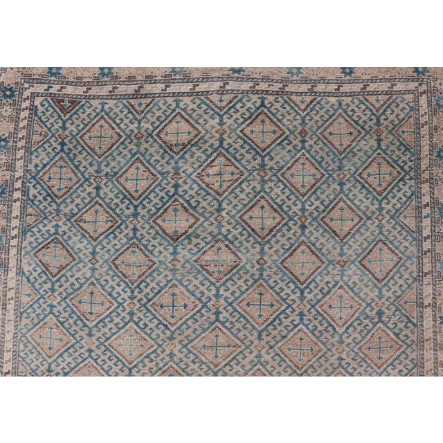 Baby Blue Antique Persian Tribal Kurdish Rug With Light Blue Field and Geometric Design For Sale - Image 8 of 10