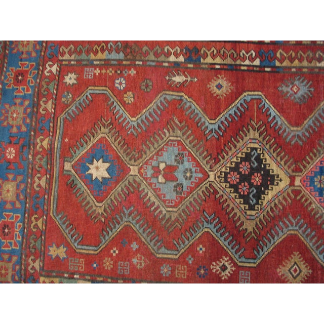 Traditional 1900s Red Diamond Antique Caucasian Rug 4' 4" X 6' 0" Handknotted Wool Carpet For Sale - Image 3 of 5