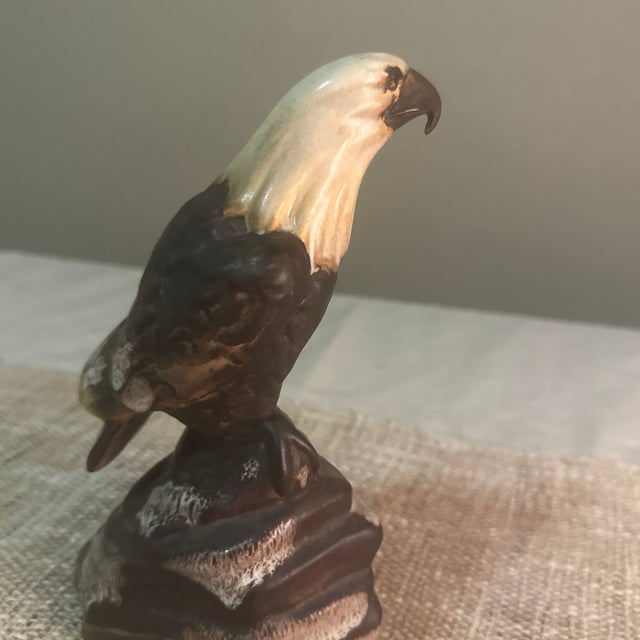 Ceramic Eagle --1980s Large Glazed Eagle on Rock For Sale - Image 7 of 8
