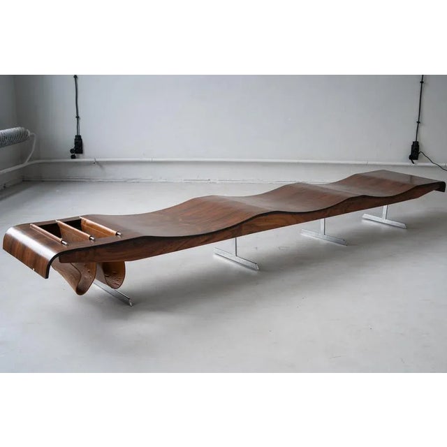 Wood Vintage Onda Bench with Magazine Rack by Jorge Zalszupin for Atelier Moveis, 1950s For Sale - Image 7 of 8