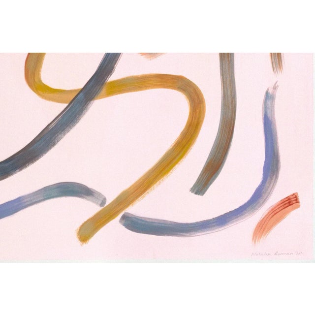 2020s 2020 Natalia Roman Abstract Gestures Painting on Paper, "Lively Movements on Pastel Pink" For Sale - Image 5 of 9