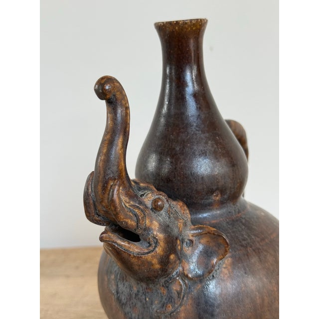 Figurative Figural Elephant Stoneware Vessel For Sale - Image 3 of 10