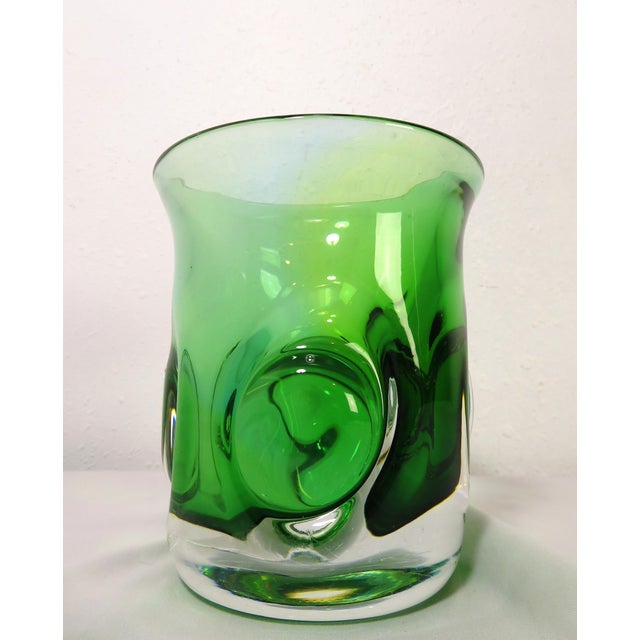 Mid-Century Modern Mid Century Kosta Boda Signed Goran Warff Art Glass Green Pinched Bubble Vase For Sale - Image 3 of 18
