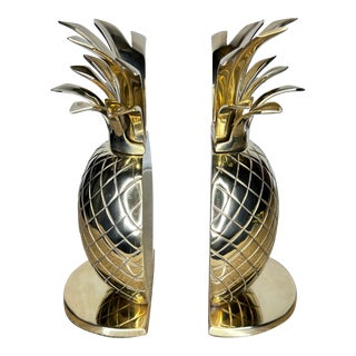 Late 20th Century Polished Brass Pineapple Bookends- a Pair For Sale
