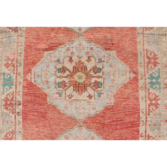 Textile Vintage Turkish Oushak Gallery Runner With Floral's in Orange and Green For Sale - Image 7 of 12