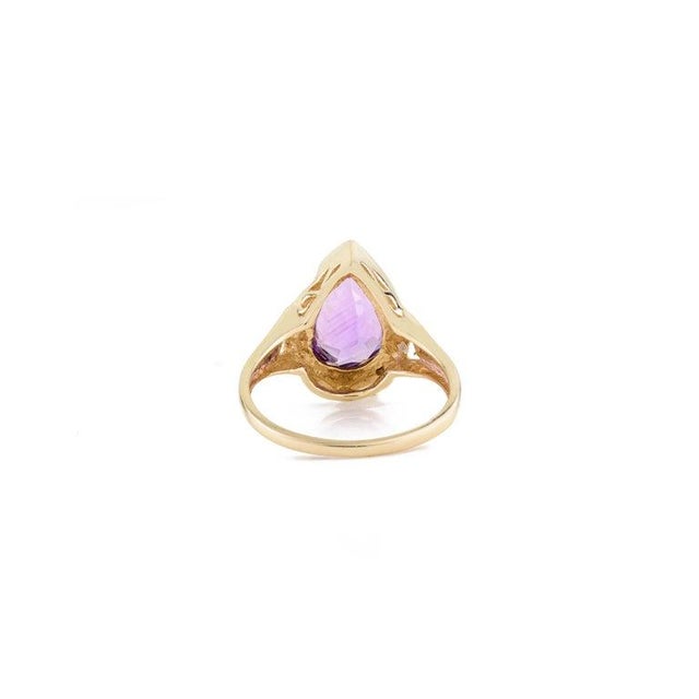 Pear Cut Amethyst Birthstone Cocktail Diamond Halo Ring- Anniversary Gifts Size 5.5 For Sale In New York - Image 6 of 10