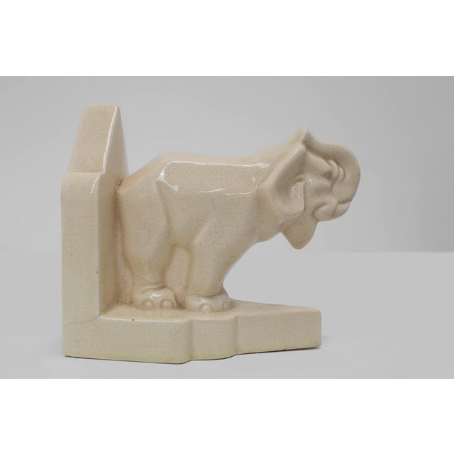 Art Deco French Ceramic Bookends in Elephant Motif, 1930s, Set of 2 For Sale - Image 4 of 11
