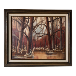 1980's Vintage Woodland Autumn Landscape Oil Painting by Kesh