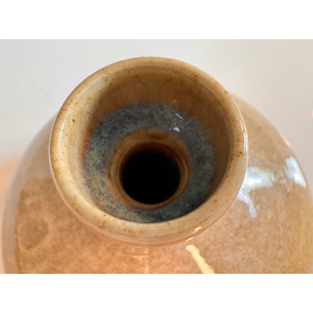 Mid-Century Modern Studio Ceramic Vase with Blue Accents, Germany, 1970s For Sale - Image 3 of 11