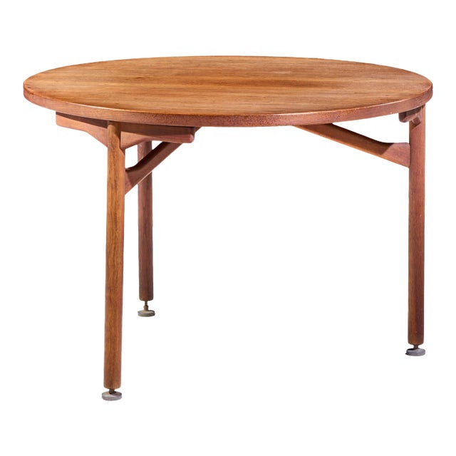 Jens Risom Mid Century Round Walnut Dining Table For Sale
