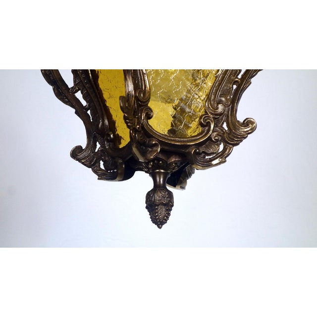 Gold Antique Brass Glass Chandelier, 1930s For Sale - Image 8 of 11