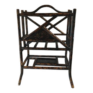 Vintage Burnt Bamboo Magazine Rack For Sale