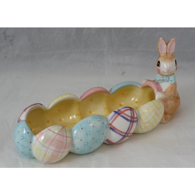 Vintage Fitz & Floyd Handcrafted Ceramic Easter Candy Bowl A Good Egg Pattern This vintage, bright, pastel colored Fitz...