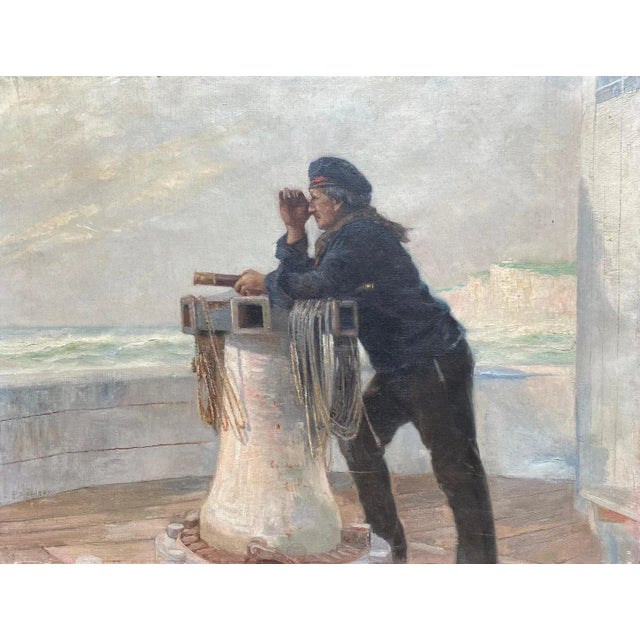 Edmond De Palezieux, Sailor on the Bridge, Oil on Canvas, 1892 For Sale - Image 7 of 7