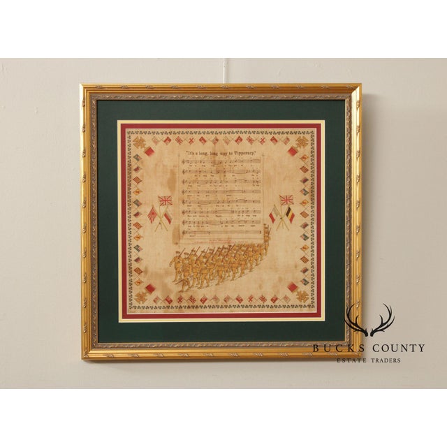 High Quality Framed WWI Memento Handkerchief or Scarf with Music to 'It's a Long, Long Way to Tipperary'