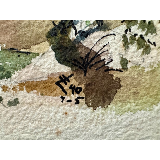 1940s Henry Emil Salloch Original Watercolor on Paper Coastal Inlet With Gnarled Tree, 1940. For Sale - Image 5 of 7
