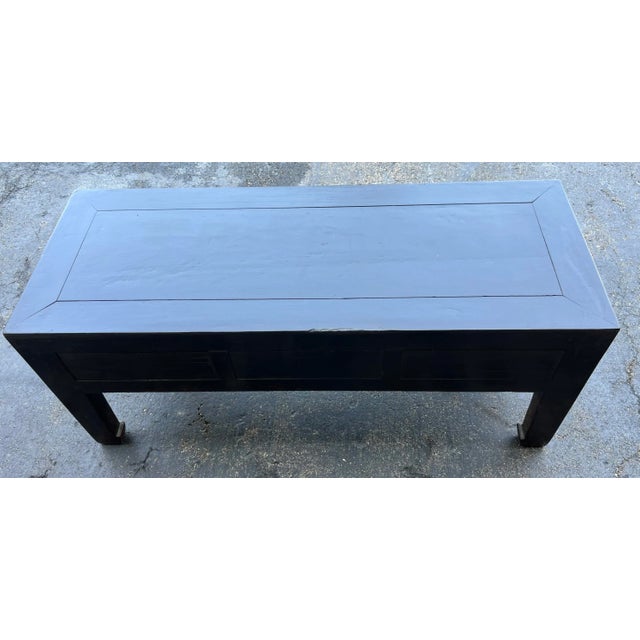 Traditional Vintage Asian Black Coffee Table With Drawers For Sale - Image 3 of 12