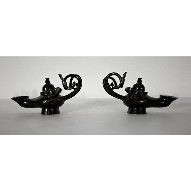 Vintage Bronze Oil Lamps, 1890s, Set of 2 For Sale - Image 4 of 18