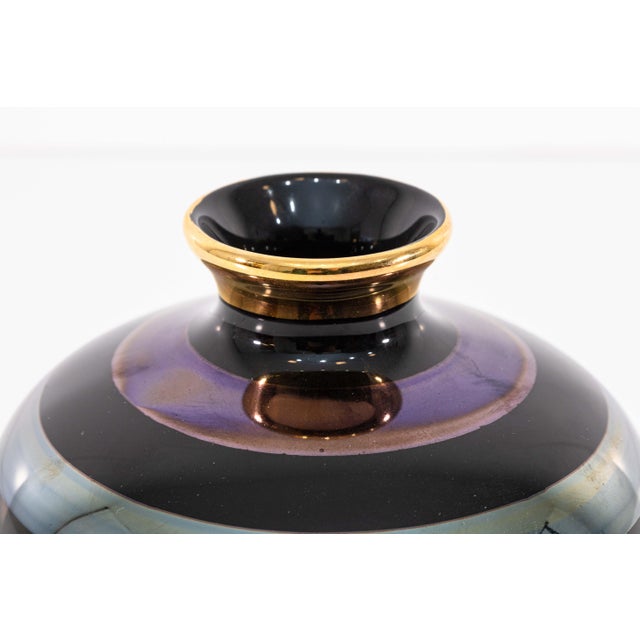 Set of 4 Yapacunchi Ceramica Black Striped With Gold Accent Ceramic Vessels For Sale - Image 9 of 10