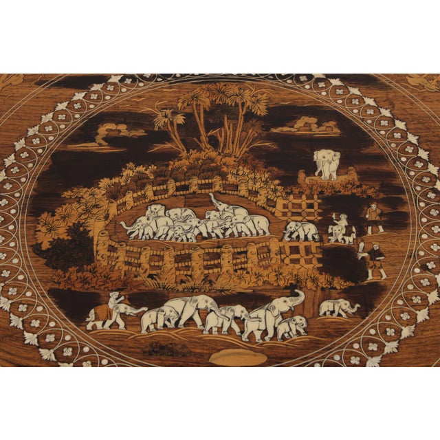 1940s Vintage Anglo Indian Round Inlaid Coffee Table W. 4 Stools For Sale - Image 5 of 18